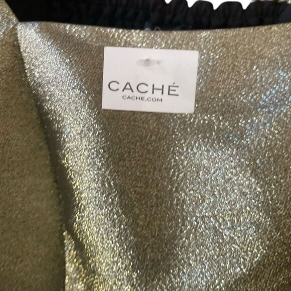 Y2K Festival Cache Gold Metallic Flutter Sleeve cropped Blouse Size XS NWT - Picture 4 of 8